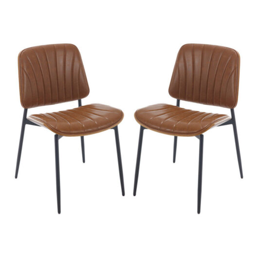 Modern Dining Chairs Set of 2 in pu Leather Upholstered Kitchen Accent Chairs with Sturdy Metal Legs for Dining Room Restaurant, Brown, Wahson