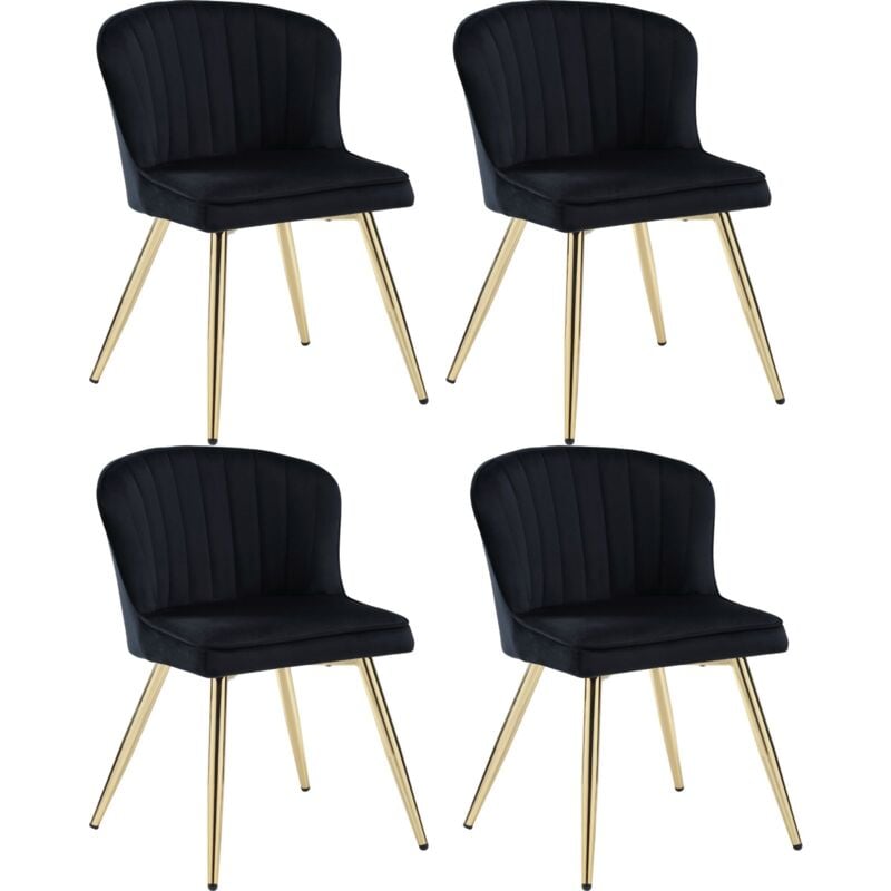 Modern Dining Chairs Set of 4 in Velvet Side Chairs with Shell Designed Backrest for Kitchen Living Room Restaurant, Black, Wahson