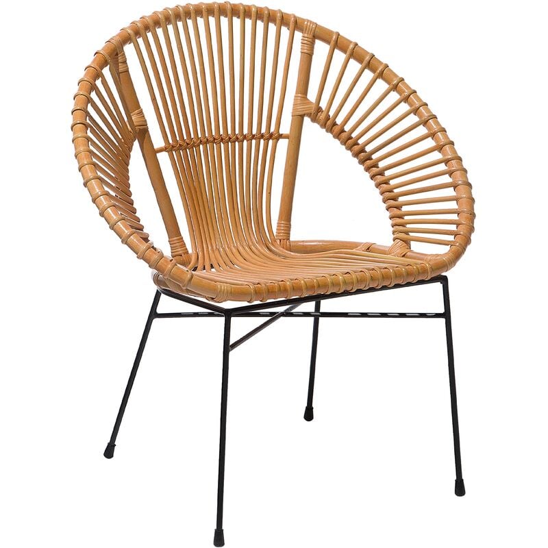 Modern Rattan Accent Dining Chair Beige Wicker Living Room Metal Frame Sarita