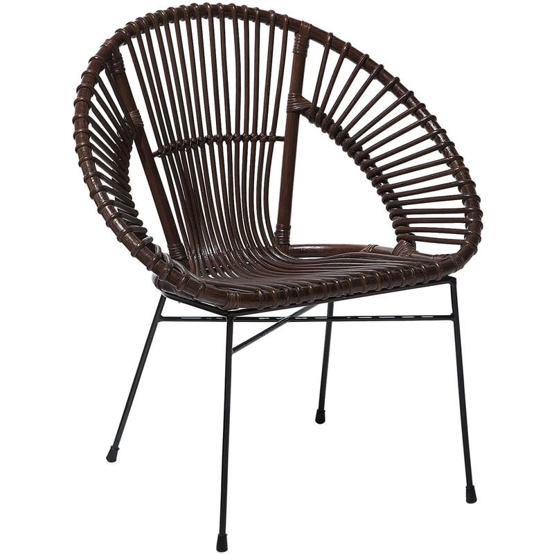 Modern Rattan Accent Dining Chair Brown Wicker Living Room Metal Frame Sarita