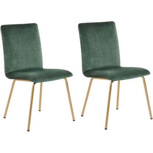 Modern Set of 2 Velvet Dining Chairs Armless Gold Metal Legs Green Rubio
