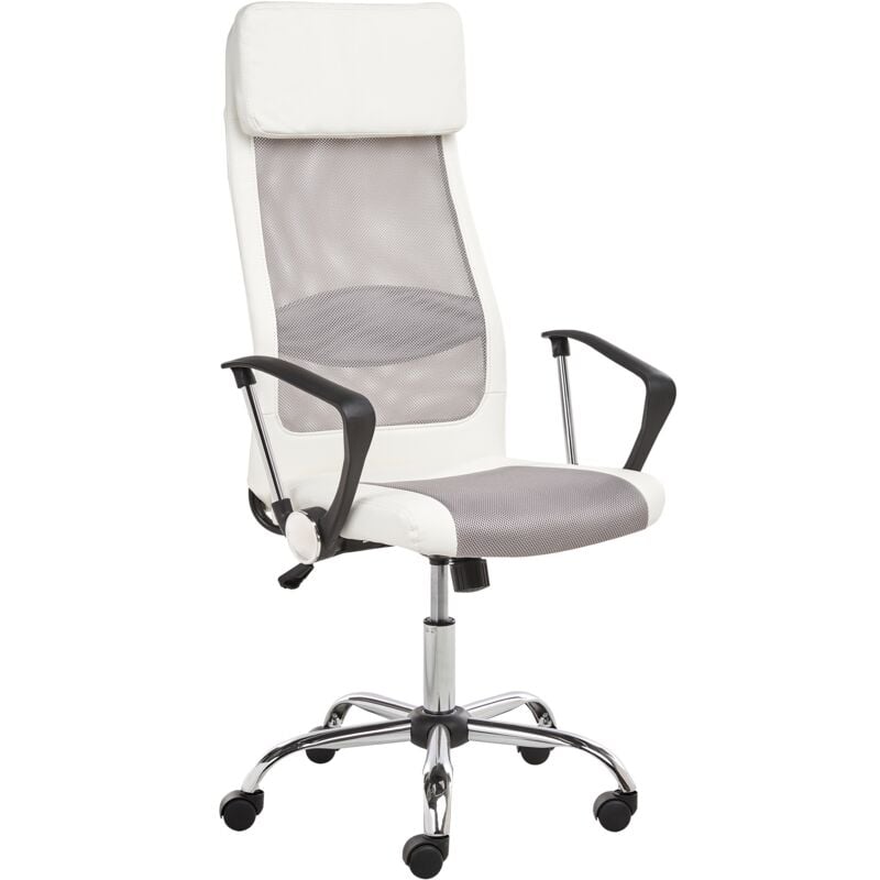 Modern Swivel Adjustable Height Office Computer Chair White with Grey Pioneer