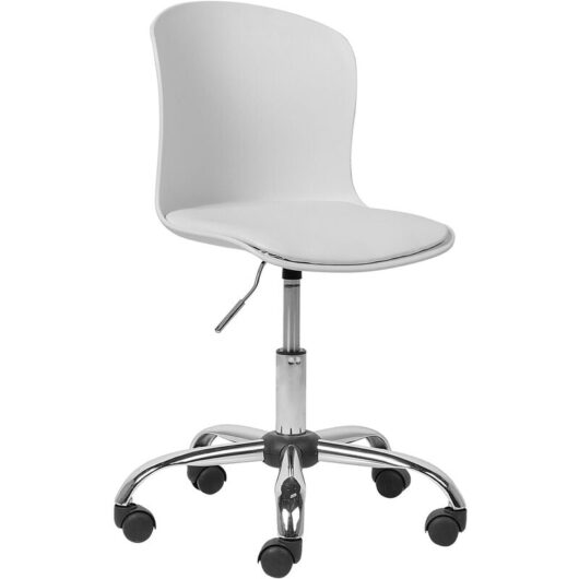 Modern Swivel Desk Chair Faux Leather Seat Chrome Leg Gas Lift White Vamo