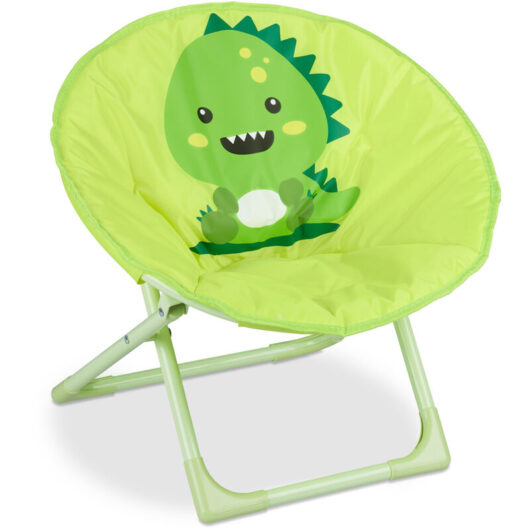 Moon Chair Kids, Foldable, Indoor, Camping Seat for Boys & Girls, HxWxD 48 x 51 x 48 cm, Monster, Yellow - Relaxdays