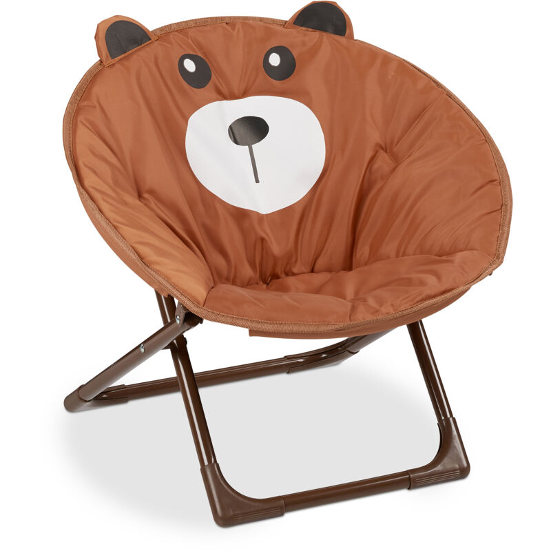 Moon Chair Kids Foldable Indoor & Outdoor Camping Seat for Boys and Girls, Bear, Brown HxWxD 48 x 51 x 48 cm - Relaxdays