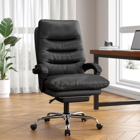 Naspaluro - Executive Office Chair desk chair Ergonomic with lumbar support - Computer Chair - Heavy Duty pu Leather Recliner with Foot Rest and 360°