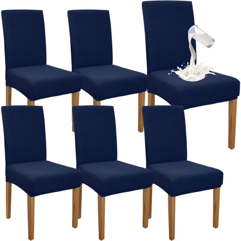 (Navy Blue)6 Pack Premium Waterproof Dining Chair Covers Elastic High Stretch Dining Room Chair Slipcovers Removable Chair Protector for Kitchen Party