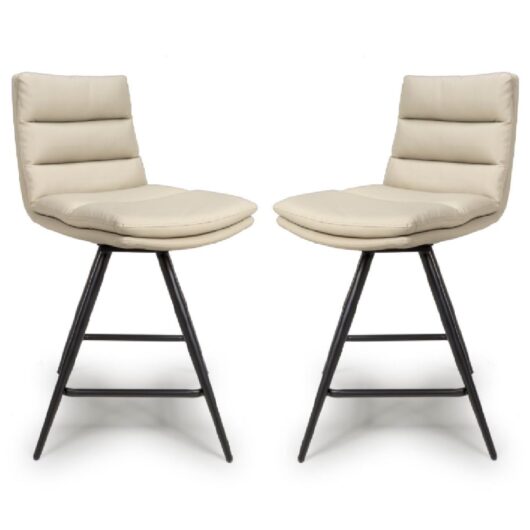 Novato Taupe PU Leather Bar Chairs In Pair