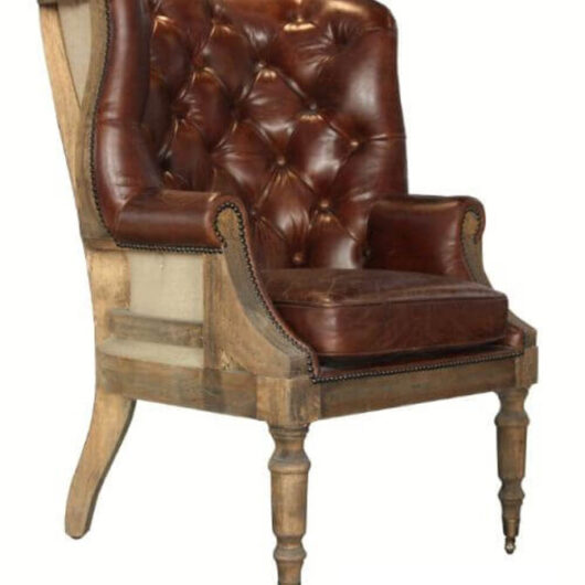 Open Back Deconstructed Distressed Leather Wing Chair