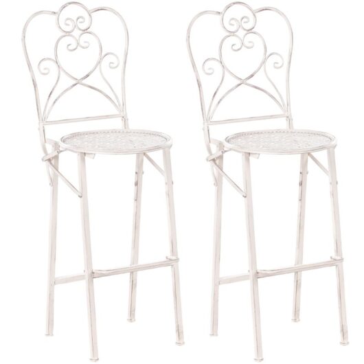 Outdoor Garden Set of 2 Bar Chairs Folding Distressed Metal Shabby Chic Beige Trieste
