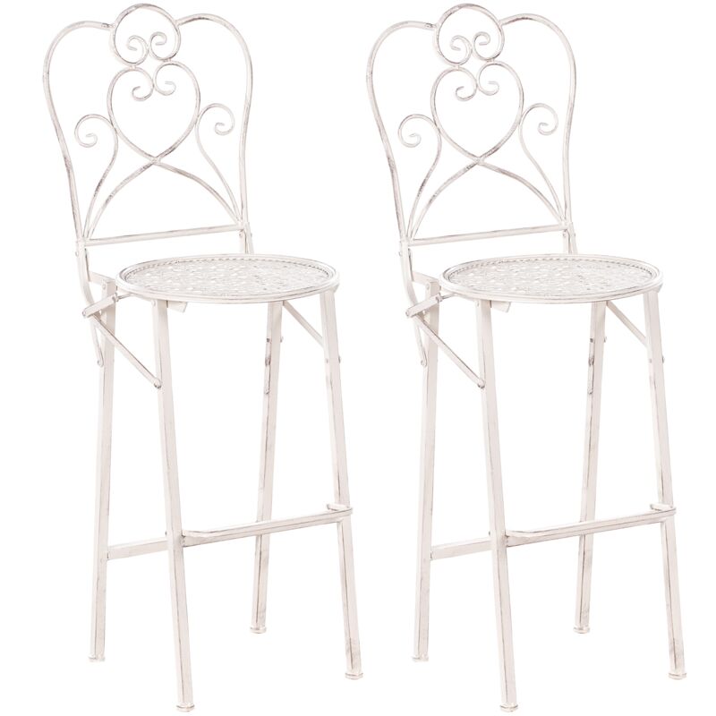 Outdoor Garden Set of 2 Bar Chairs Folding Distressed Metal Shabby Chic Beige Trieste