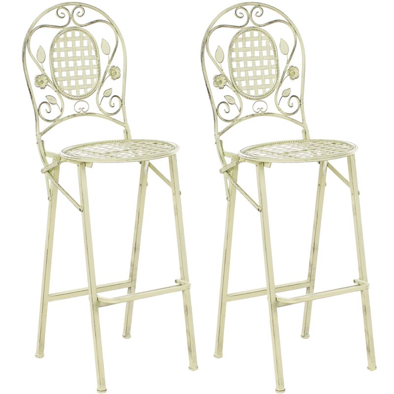 Outdoor Garden Set of 2 Bar Chairs Folding Distressed Metal Shabby Chic Light Green Bovio