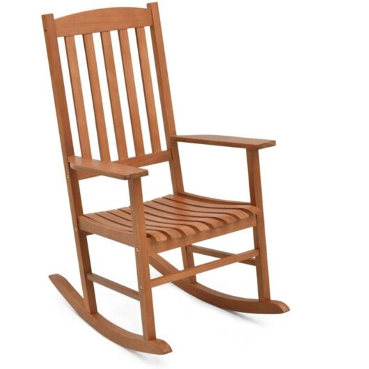 Outdoor Rocking Chair Eucalyptus Wood Chair Ergonomic Slatted Rocker