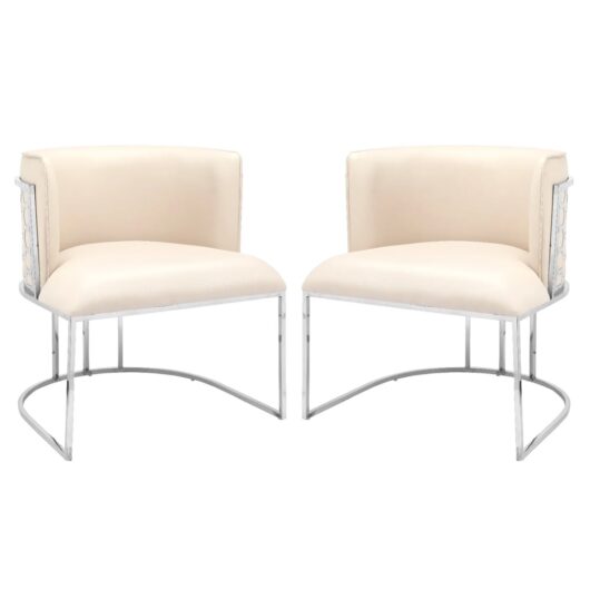 Palmer Beige Faux Leather Dining Chairs With Silver Frame In Pair