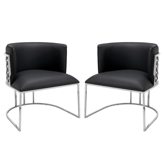 Palmer Black Faux Leather Dining Chairs With Silver Frame In Pair