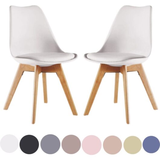 Pn Home - Set of 2 Lorenzo Scandinavian Minimalist Dining Chairs with Faux Leather Cushions and Solid Wood Legs - Side Chair for Dining Room Kitchen