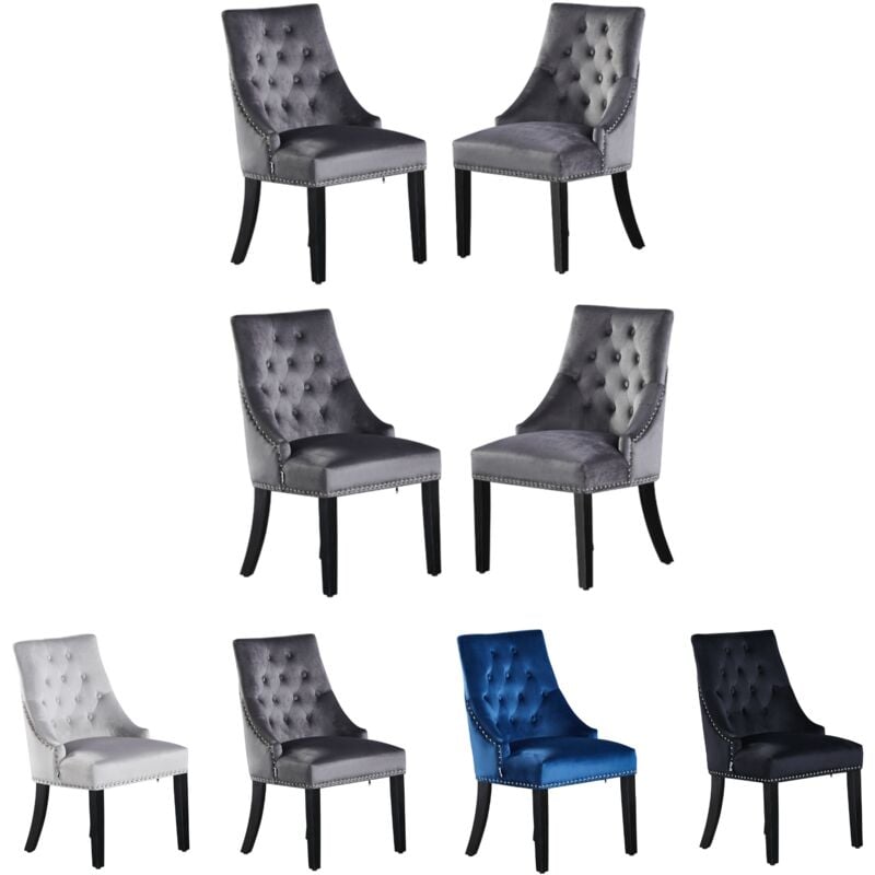 Pn Home - Set of 4 Windsor Velvet Dining Chairs - Ergonomic Scoop Knockerback and Solid Wood Legs - Tufted Side chair for Dining Room Kitchen Living