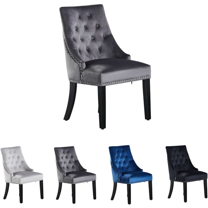 Pn Home - Single Windsor Velvet Dining Chair - Ergonomic Scoop Knockerback and Solid Wood Legs - Tufted Side chair for Dining Room Kitchen Living