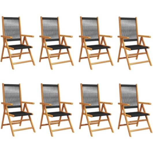 Reclining Garden Chairs 8 pcs Black Solid Wood Acacia Vidaxl