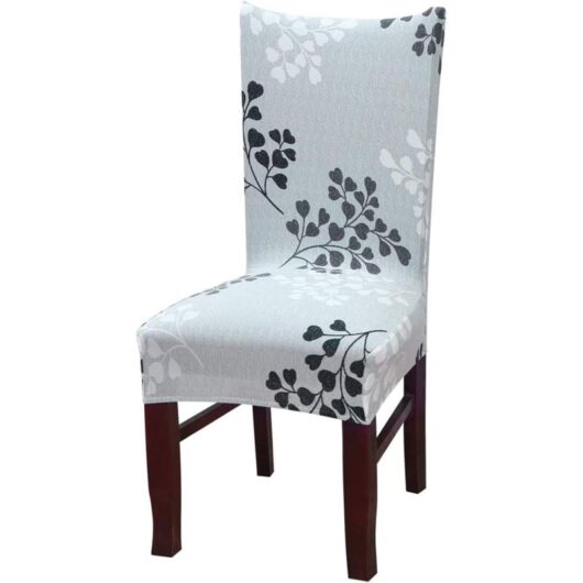 Removable and Washable Stretch Chair Cover, Modern Dining Room Chair Slipcover, Wedding Bouquet Decoration, Hotel, Restaurant, Gray Leaves