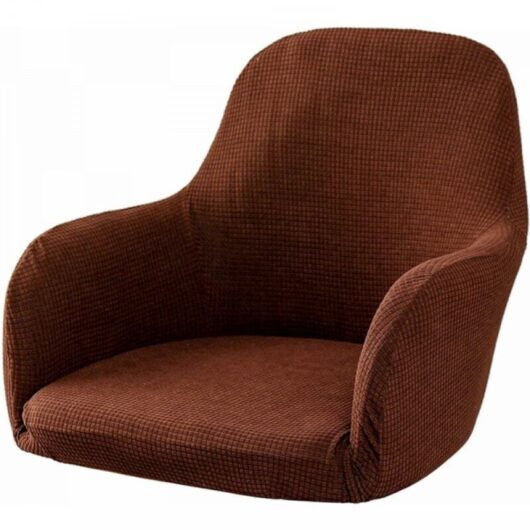Restaurant Office Elastic Chair Cover, All-inclusive Dining Chair Cover with Armrests, Curved Leather Chair Cover (Brown)