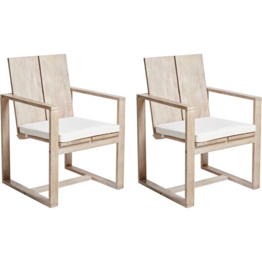 Rustic Acacia Wood Outdoor Set of 2 Garden Chairs with Armrests Light Wood Azzanello