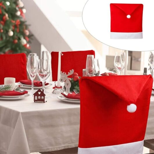 Santa Claus Chair Cover, Pack of 10 Christmas Chair Covers, 50 x 60 cm Santa Hat Chair Cover Santa Hat