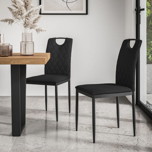Set Of 6 Monza Faux Leather Dining Chair Modern Padded Seat Metal Legs Kitchen (Black)