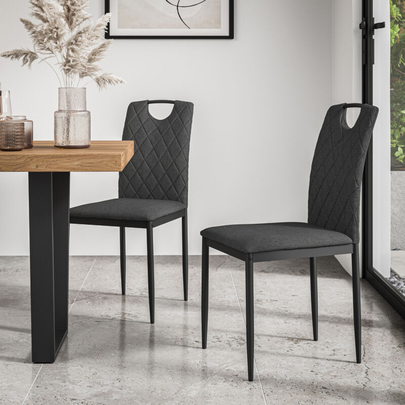 Set Of 8 Monza Fabric Dining Chair Modern Padded Seat Metal Legs Kitchen (Charcoal)
