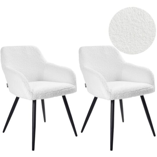 Set of 2 Boucle Dining Chairs Teddy Seats Metal Legs for Dining Room Kitchen Off-White Casmalia