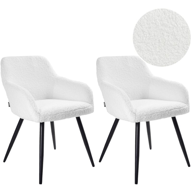 Set of 2 Boucle Dining Chairs Teddy Seats Metal Legs for Dining Room Kitchen Off-White Casmalia
