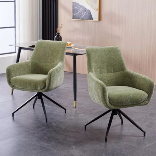 Set of 2 Chenille Padded Dining Chair - Green