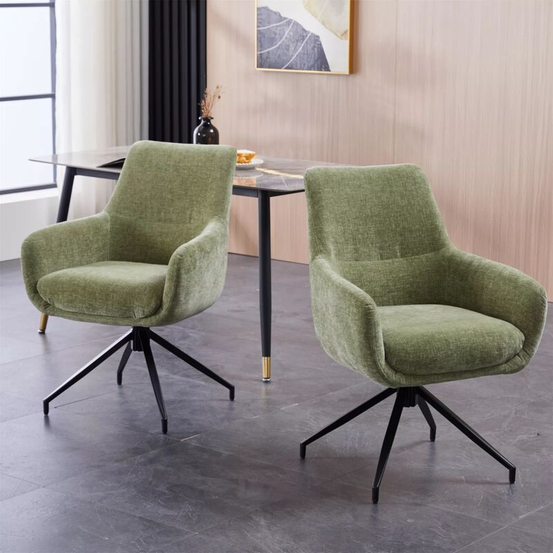 Set of 2 Chenille Padded Dining Chair - Green