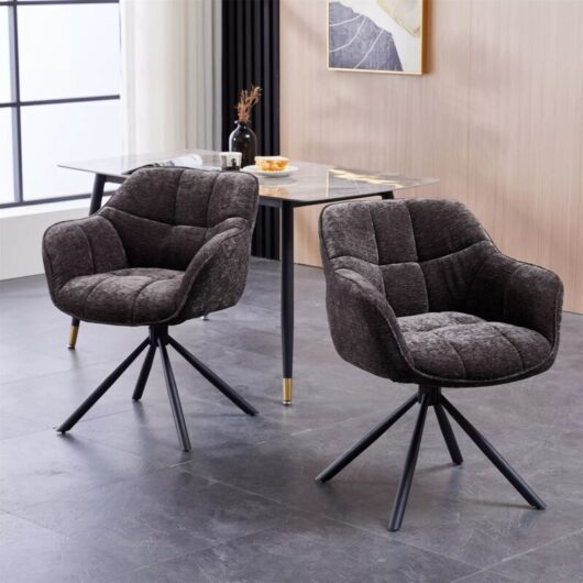 Set of 2 Chenille Padded Dining Chair - Grey