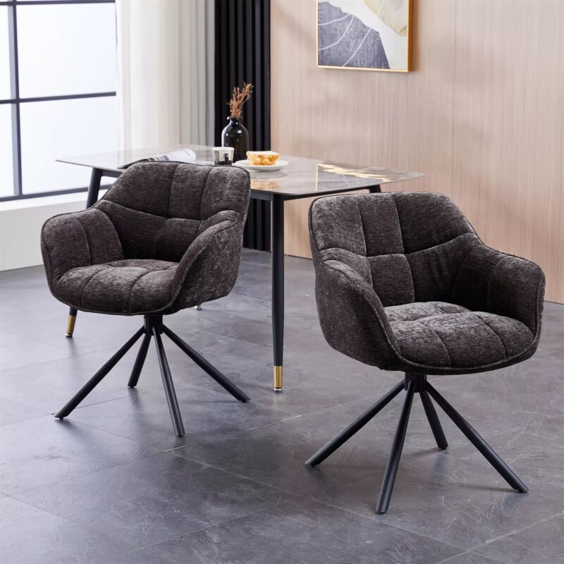 Set of 2 Chenille Padded Dining Chair - Grey