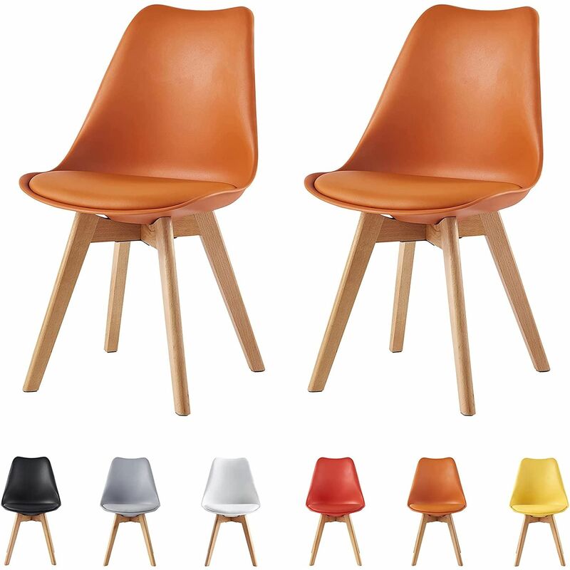 Set of 2 Dining Chairs Designer Side Chairs Wooden Home Office Commercial EVA ORANGE