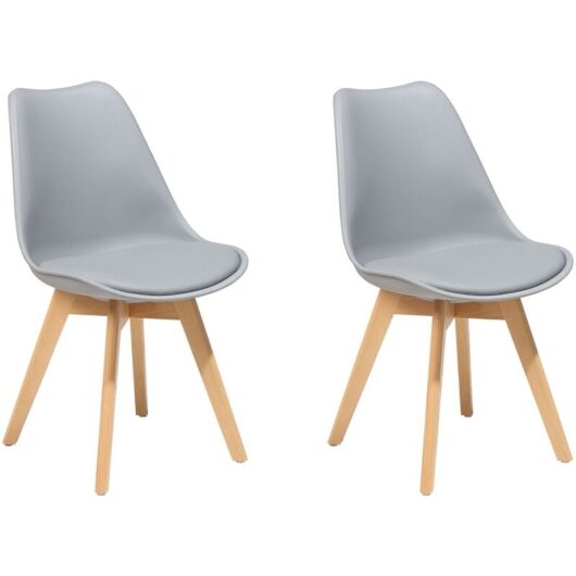 Set of 2 Dining Chairs Faux Leather Seat Solid Wood Legs Grey Dakota ii