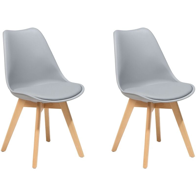 Set of 2 Dining Chairs Faux Leather Seat Solid Wood Legs Grey Dakota ii