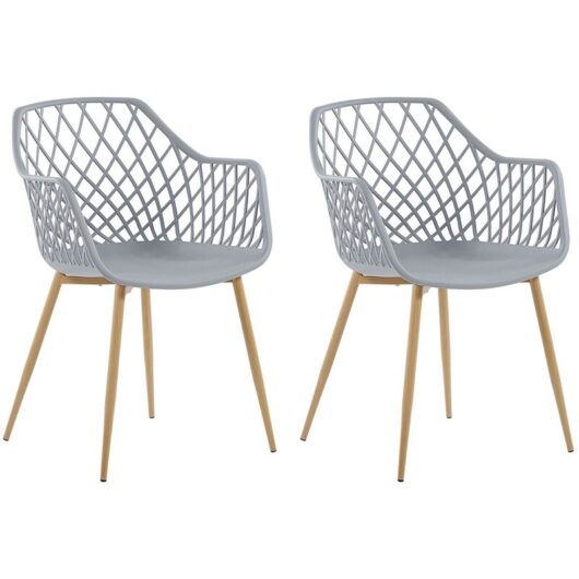Set of 2 Dining Chairs Grey Synthetic Seat Light Wood Metal Legs Nashua