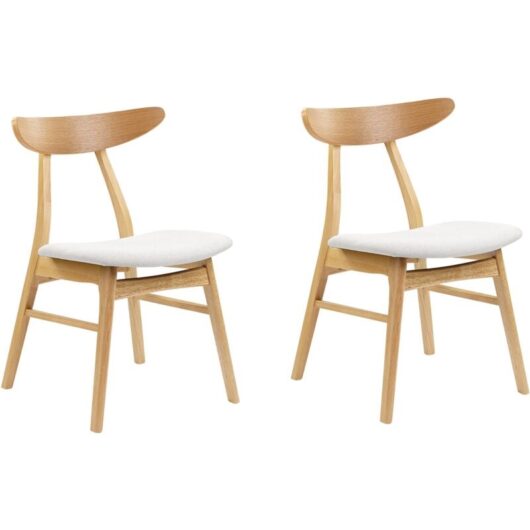 Set of 2 Dining Chairs Light Grey Fabric Seat Light Wood Frame Lynn