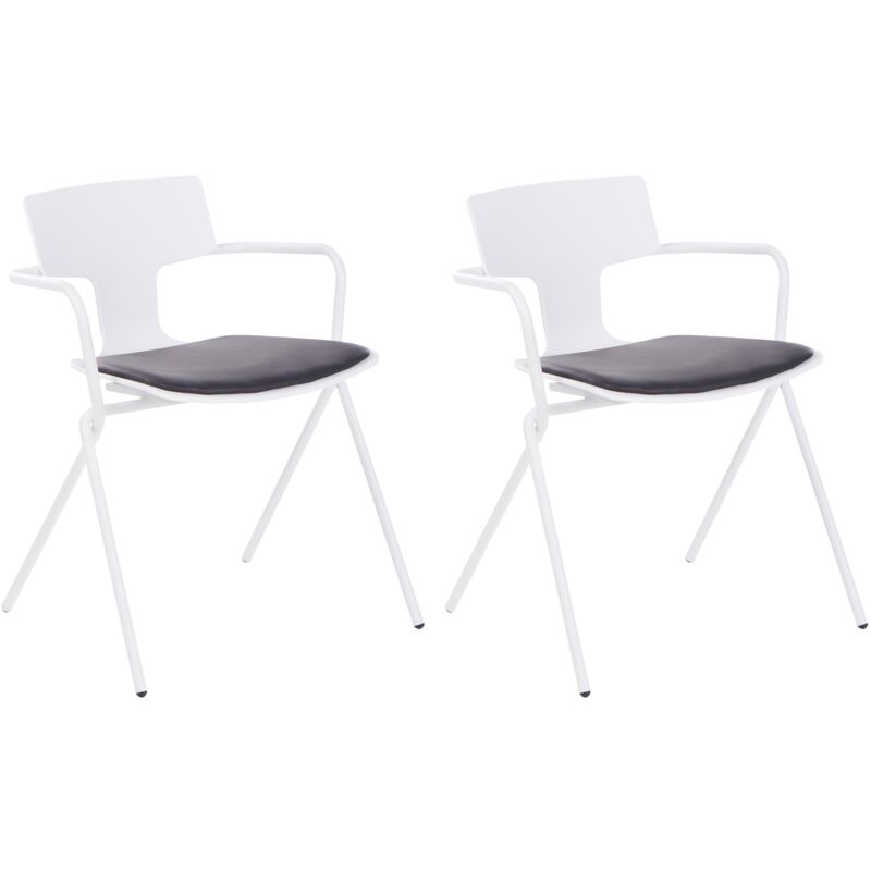 Set of 2 Dining Chairs Modern Plastic Seat pu Black Cushion Manson
