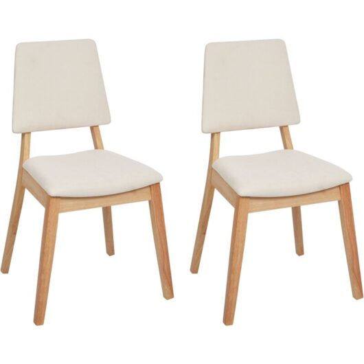Set of 2 Dining Chairs Upholstered Back and Seat Light Wood Light Beige Merrill