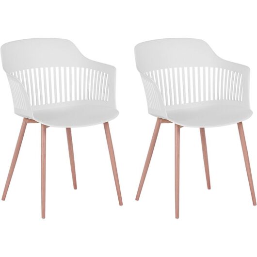 Set of 2 Dining Chairs White Metal Legs Synthetic Open Work Backrest Bereca