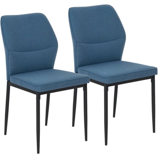 Set of 2 Dining Chairs with Curved Back Padded Seat for Kitchen Blue - Homcom