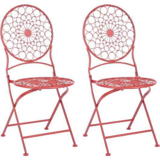 Set of 2 Garden Bistro Chairs Foldable Metal Provence Style Red Scario