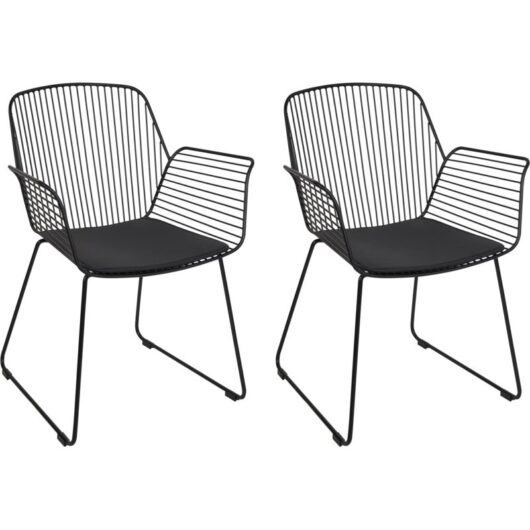 Set of 2 Metal Dining Chairs Wire Backrest Faux Leather Seat Pad Black Appleton