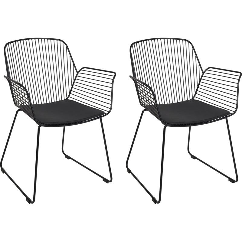 Set of 2 Metal Dining Chairs Wire Backrest Faux Leather Seat Pad Black Appleton