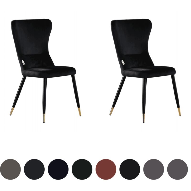 Set of 2 New York lux Upholstered Dining Chair with Silver end Caps for Dining Room Kitchen - Black