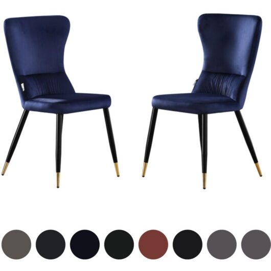Set of 2 New York lux Upholstered Dining Chair with Silver end Caps for Dining Room Kitchen - Blue