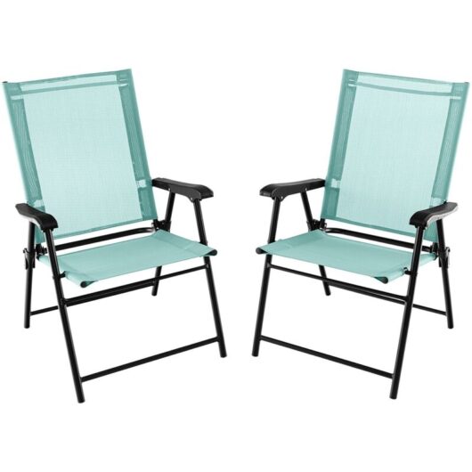 Set of 2 Patio Folding Dining Chairs Portable Sling Back Chairs-Navy